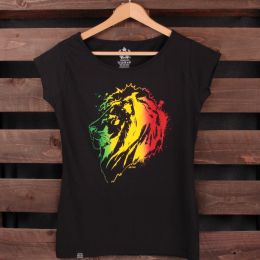 Dámske tričko Rasta Jah Lion | čierne